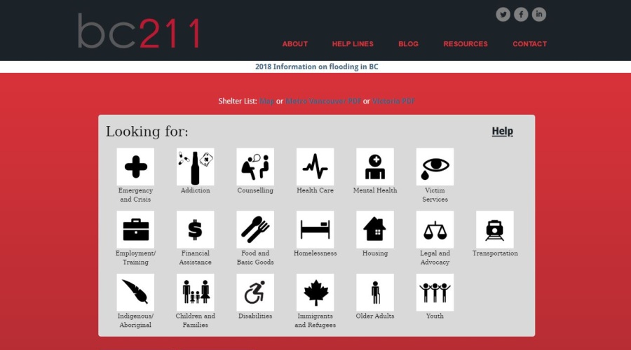 Screenshot of BC211 website