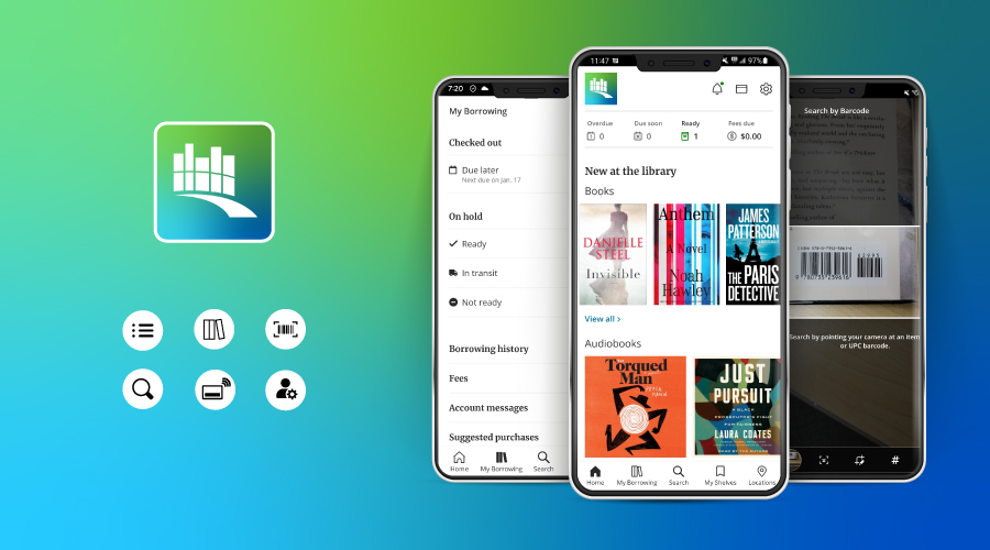 Mobile devices displaying screenshots of the app