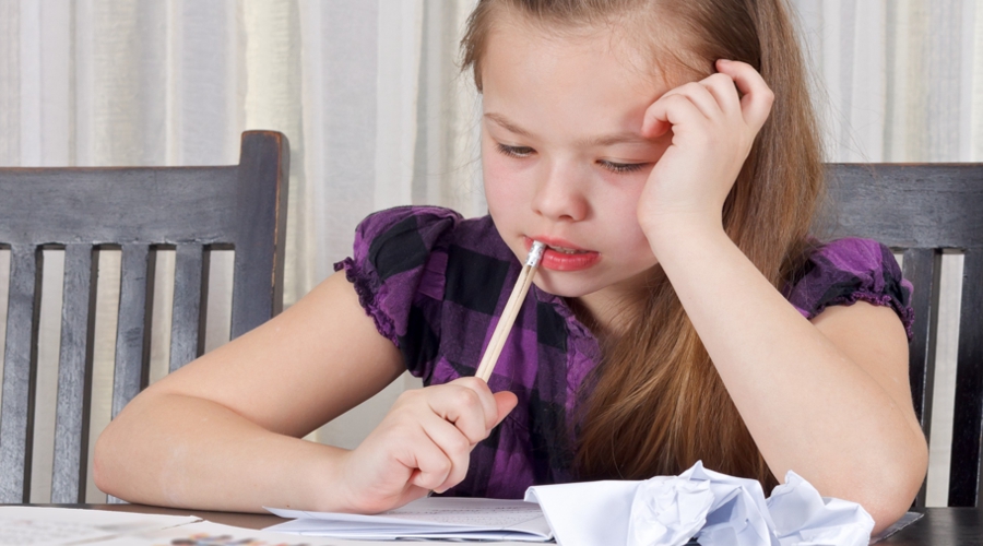 Young girl working on homework