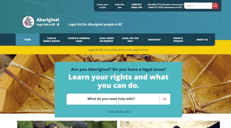 Screenshot of Aboriginal legal aid website