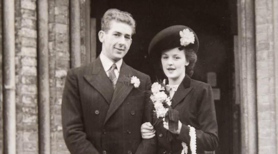 Couple on their wedding day in the 1940s
