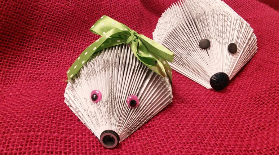 Hedgehog shaped craft made out of an old book
