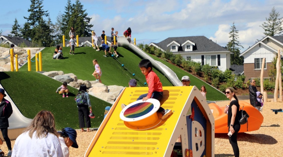 Kids playing in a modern looking playground