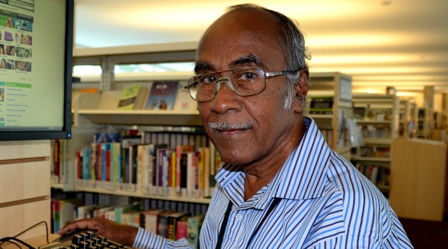 Senior at a computer