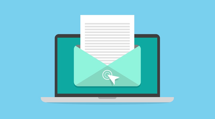 A letter going into a laptop to symbolize an email