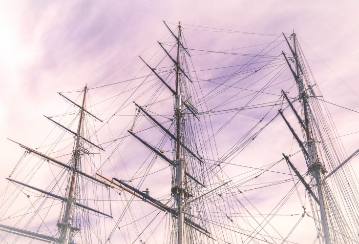 three masts of a tall mast sailing ship