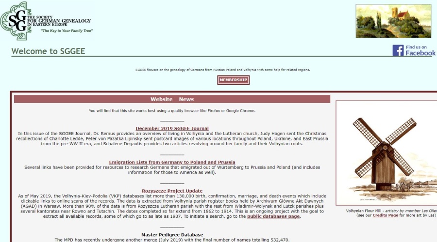 a screen shot of the front page of Society for German Genealogy