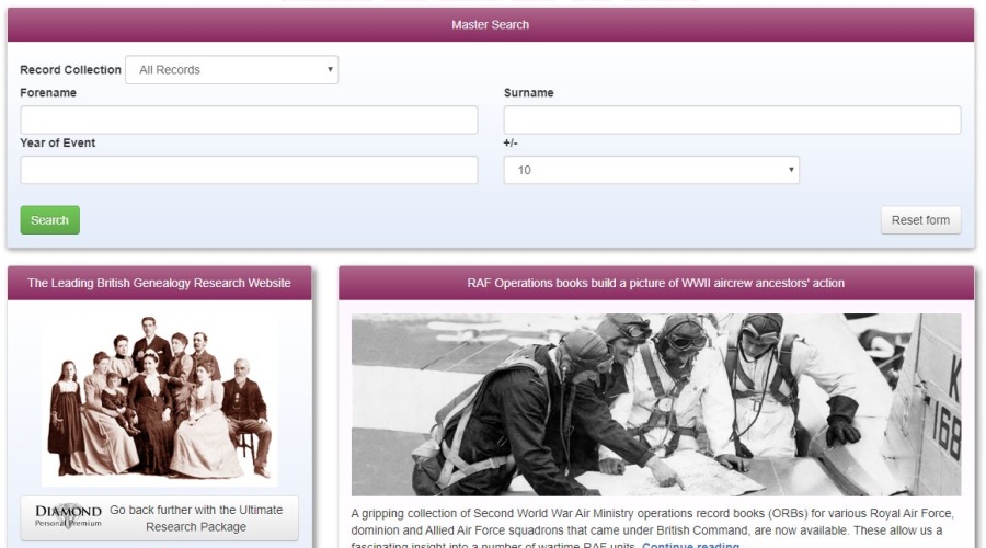 a screen shot of the front page of The Genealogist Webpage
