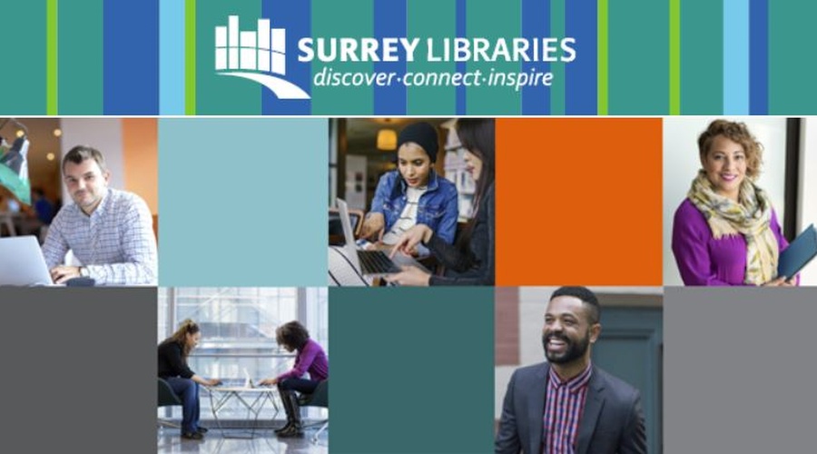 Library logo and images of a variety of people