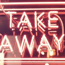 Neon signage with text: Take Away