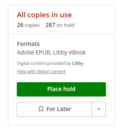 An example of option to place book on hold or saved for later